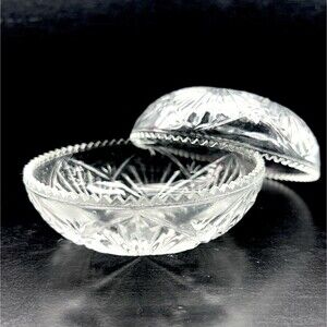 Vintage KIG Malaysia- 2 Clear Glass Bowls or Trinket Dish w/ Lid Saw Tooth Rims